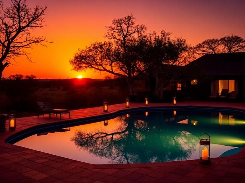The lodge swimming pool at dusk